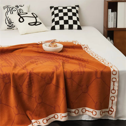 Luxury Horse Knitted Blanket Gray Bedspread Modern Orange Decorative For Sofa Throw Warm Living Room Bedding Home Decorations