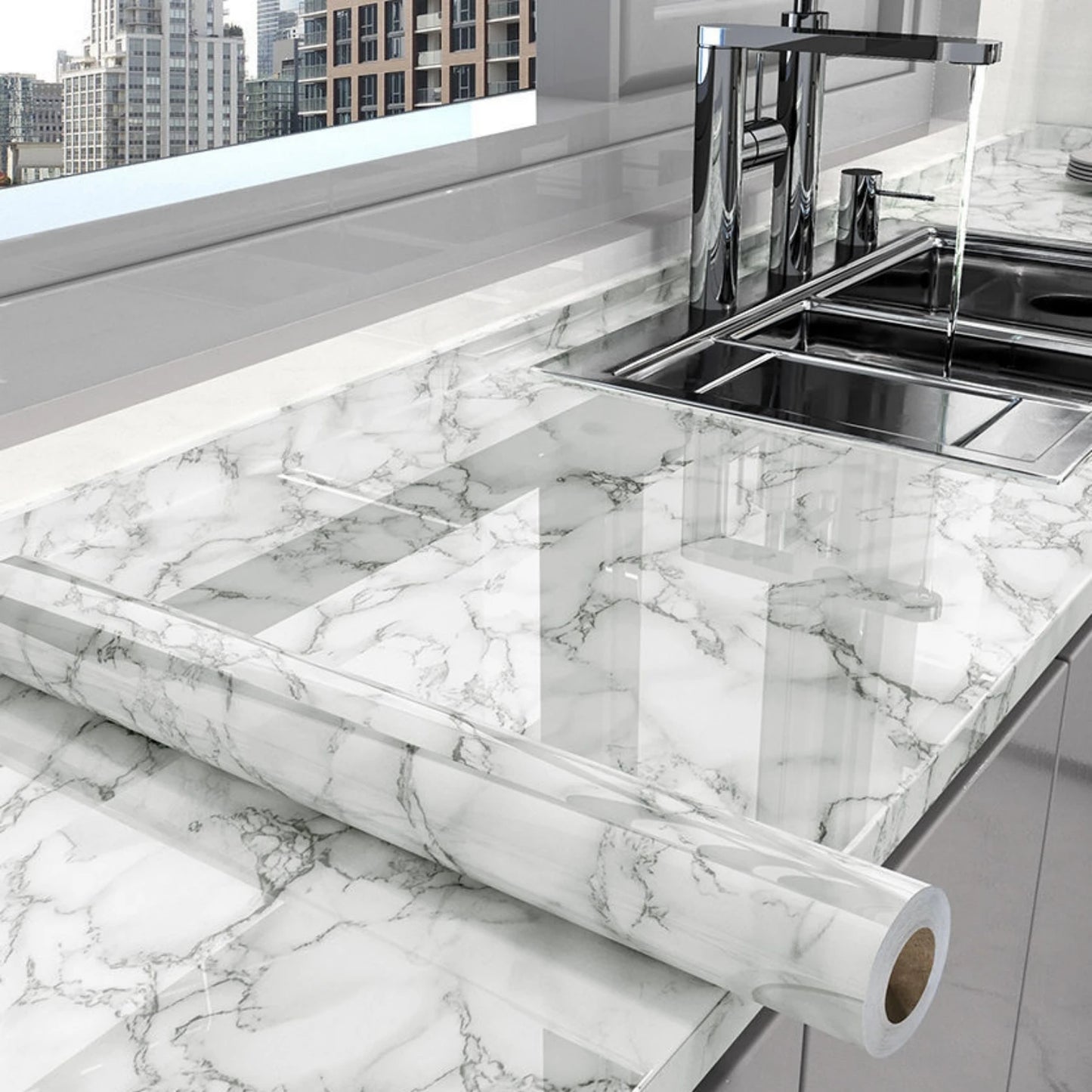 Classic Glossy Vinyl Wallpaper for  Rolls Waterproof Wall Stickers Bathroom Table Kitchen Adhesive Sticker for Furniture Decor