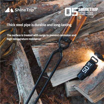 ShineTrip Outdoor Camping Fire Tongs Charcoal Clamp with PU Leather Storage Sheath for Backyard Bonfire Picnic Barbecue Fire Pit