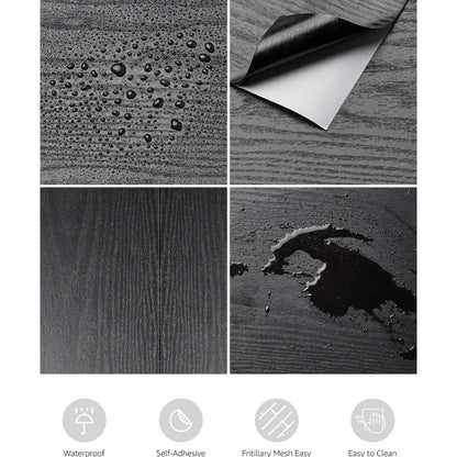 Black Wood Wallpaper - 23.6 Inch Peel and Stick Self Adhesive Wallpaper For Wall Countertop Cabinet Home Decoration Roll