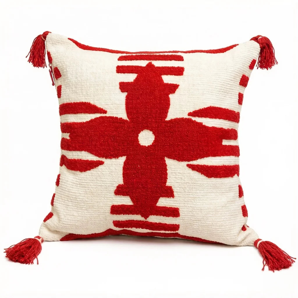 New House Red Pillows for Sofa Decoration Nordic Style Decorative Pillow Case Cover Tassels Throw Pillows with Geometric Lines
