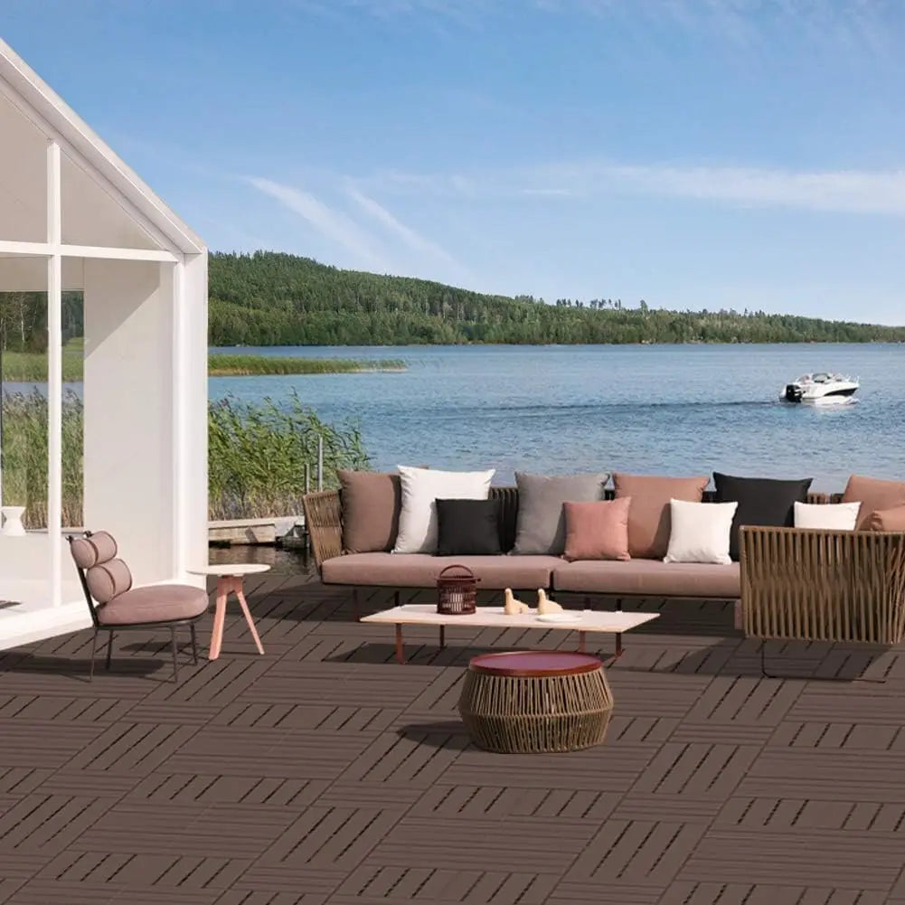 Plastic Interlocking Deck Tiles (44 Pack) – 12"x12" Waterproof Outdoor Patio Flooring, All-Weather Use, Slip-Resistant PP Deckin