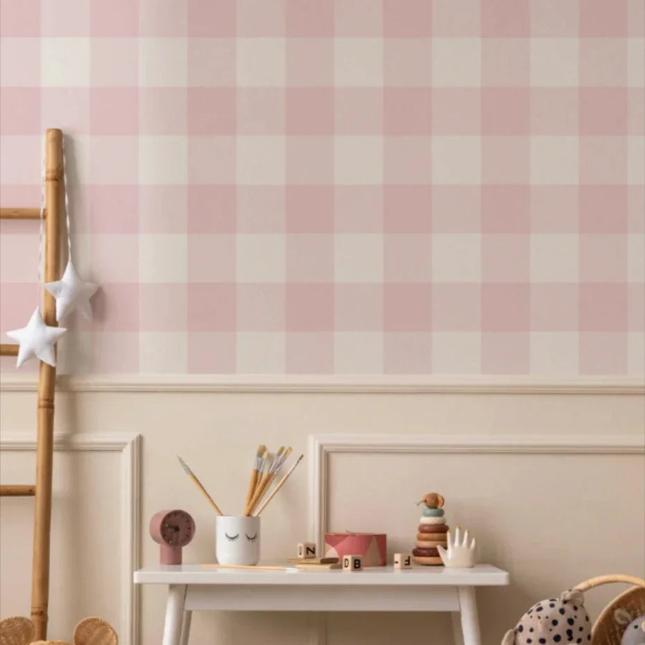 Pastel Checkered Pink & Green Wallpaper Nursery Child Art Decal Kids Room Bedroom Living Home Decor Waterproof Peel and Stick