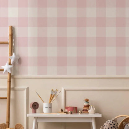 Pastel Checkered Pink & Green Wallpaper Nursery Child Art Decal Kids Room Bedroom Living Home Decor Waterproof Peel and Stick