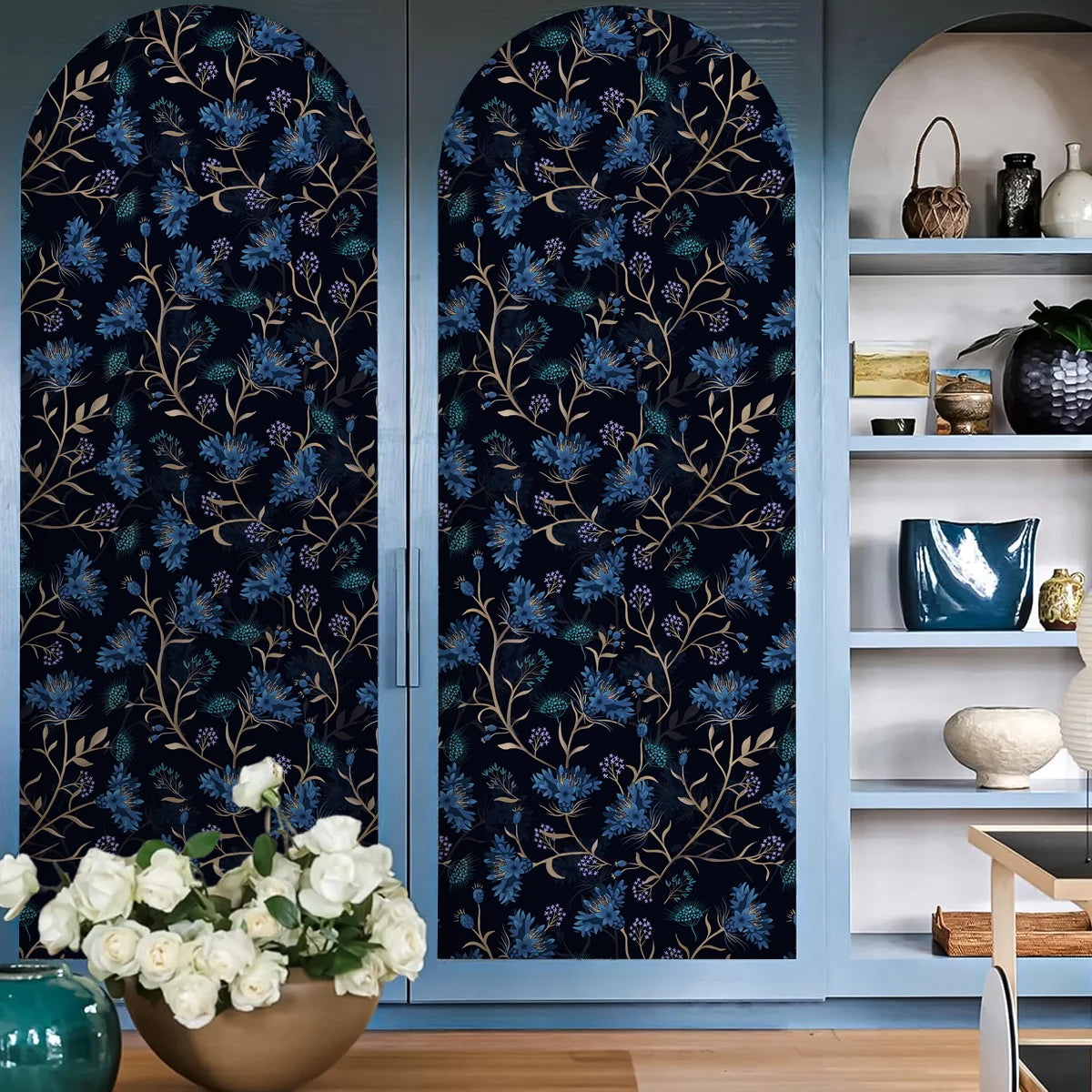 Dark Dandelion Floral Self Adhesive Wall Blue Plant Pattern Waterproof Removable Wallpaper Bedroom Bathroom Home Wall Decor Film