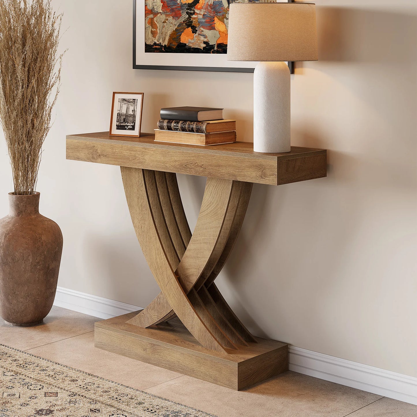 Tribesigns Console Table 110 cm, Rustic Brown Entryway Table with X-Frame, Narrow Hallway Table in MDF Wood, Industrial & Farmhouse Style Sofa Table for Living Room, Hallway or Entrance