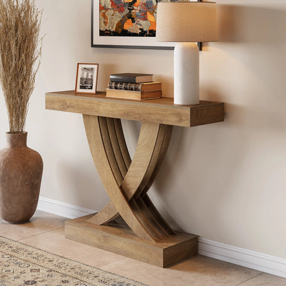 Tribesigns Console Table 110 cm, Rustic Brown Entryway Table with X-Frame, Narrow Hallway Table in MDF Wood, Industrial & Farmhouse Style Sofa Table for Living Room, Hallway or Entrance