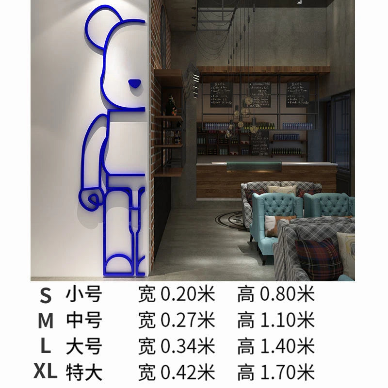 Bear Wall Stickers Mirror Acrylic Wall Sticker DIY PVC Wallpaper Self-adhesive Restaurant Bedroom Wall Decor
