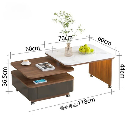 Living Room Furniture Medieval Rock Slab Coffee Table Household Living Room Small Apartment Rotating Movable Tea Table New Model