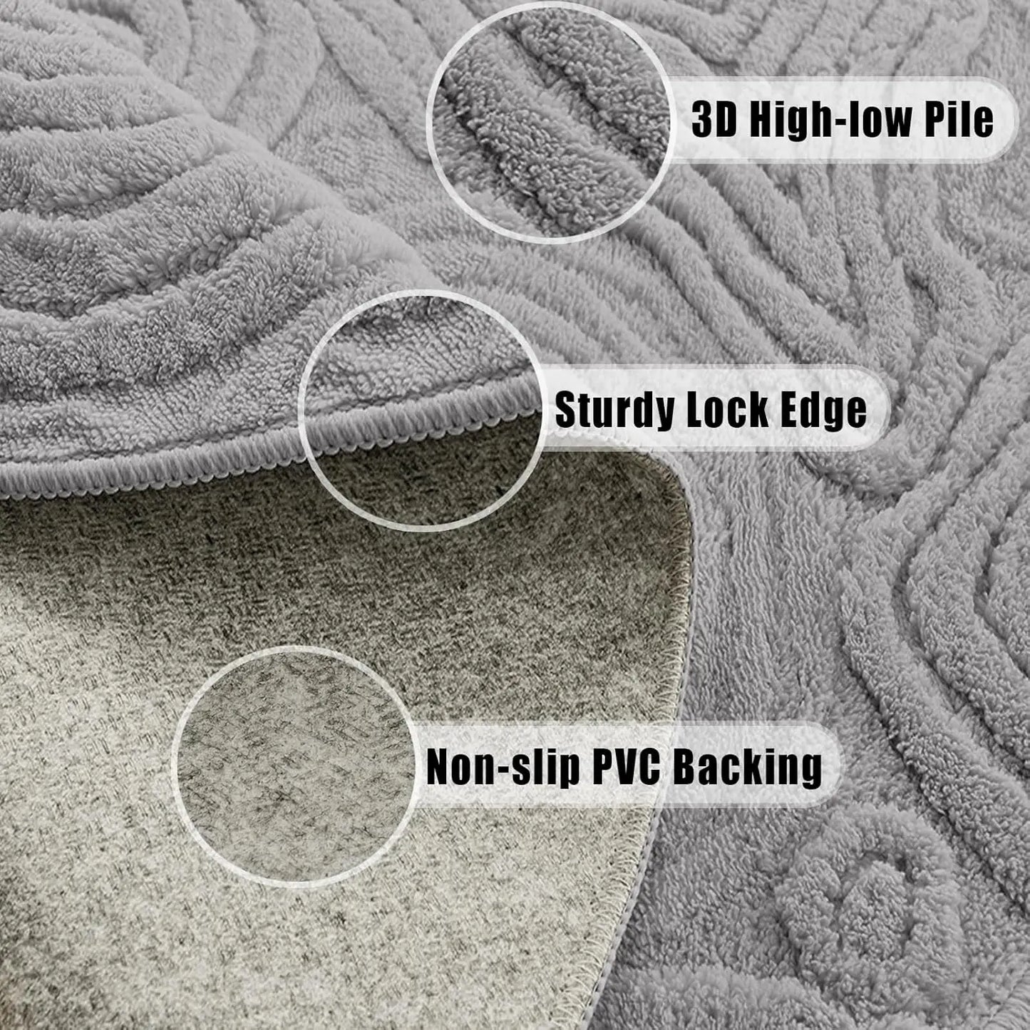 3D Geometric Round Rug – Soft High-Low Polyester,Washable & Non-Slip,Modern Circle Carpet Living Room,Bedroom,Nursery 60-120cm