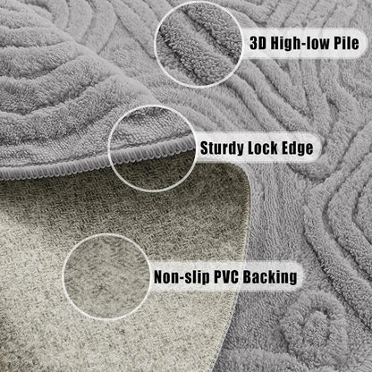3D Geometric Round Rug – Soft High-Low Polyester,Washable & Non-Slip,Modern Circle Carpet Living Room,Bedroom,Nursery 60-120cm