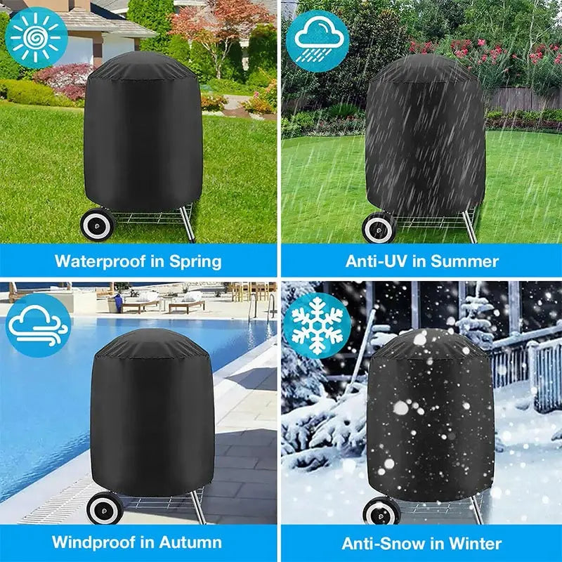 Round Black Outdoor Grill Cover Fire Pit Stove BBQ Covers Waterproof Heavy Duty Garden 210D Cloth Electric BBQ Protection Cover