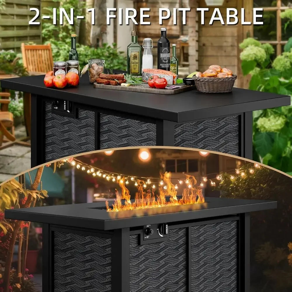 Outdoor Propane Fire Pit Table with Lava Rocks, 43 Diameter, 50,000 BTU, Weather-Resistant Cover Included