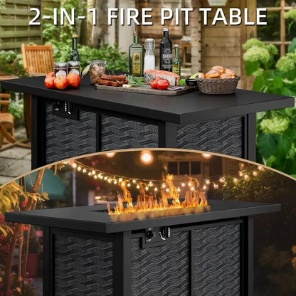 Outdoor Propane Fire Pit Table with Lava Rocks, 43 Diameter, 50,000 BTU, Weather-Resistant Cover Included