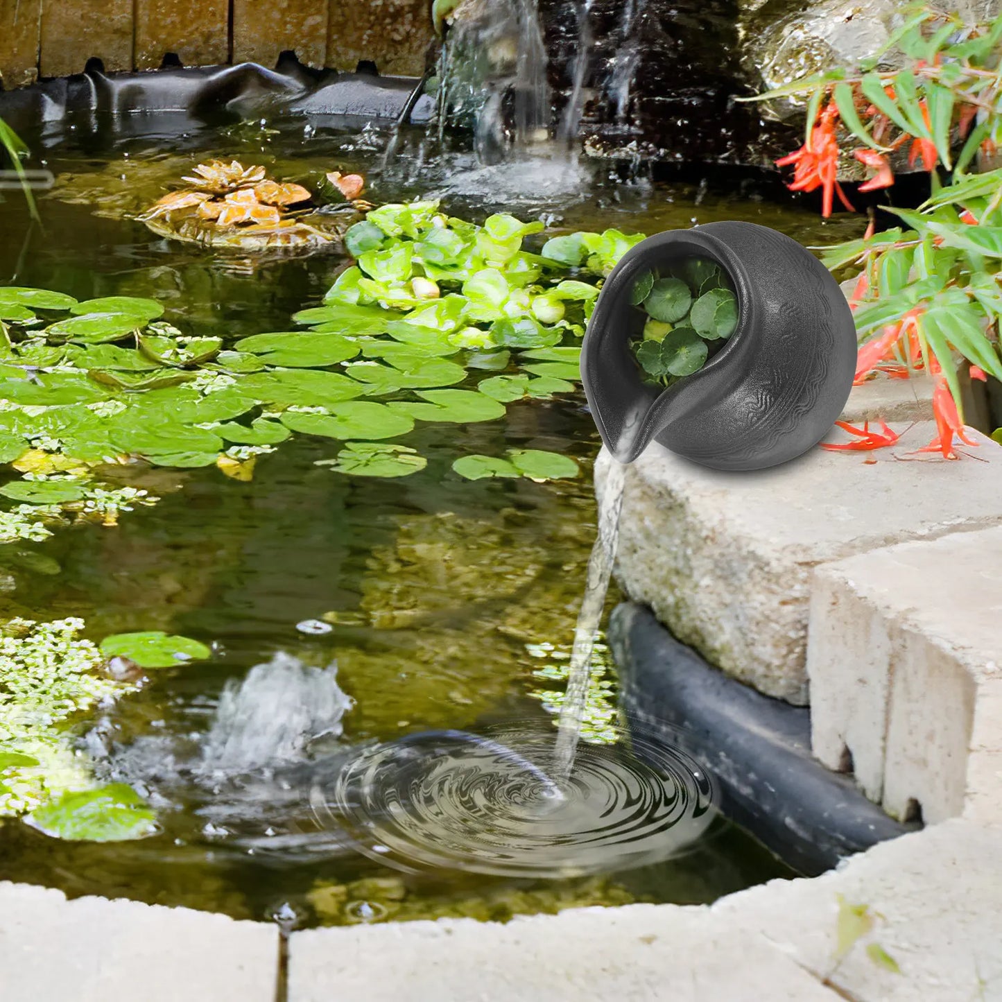 Landscape Waterfall Jar Ceramic Circulating Fountain Decor Outdoor Garden Waterfall Jar Natural Relaxing Flow Living Room Decor