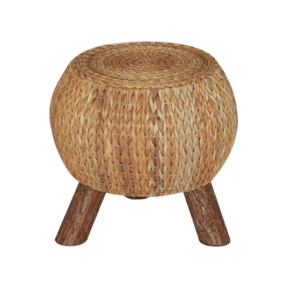 Pastoral Country Style Tea Room Grass Woven Rattan Stool Solid Wood round Seat Low Bench for Relaxed Seating Fashionable Shoe St