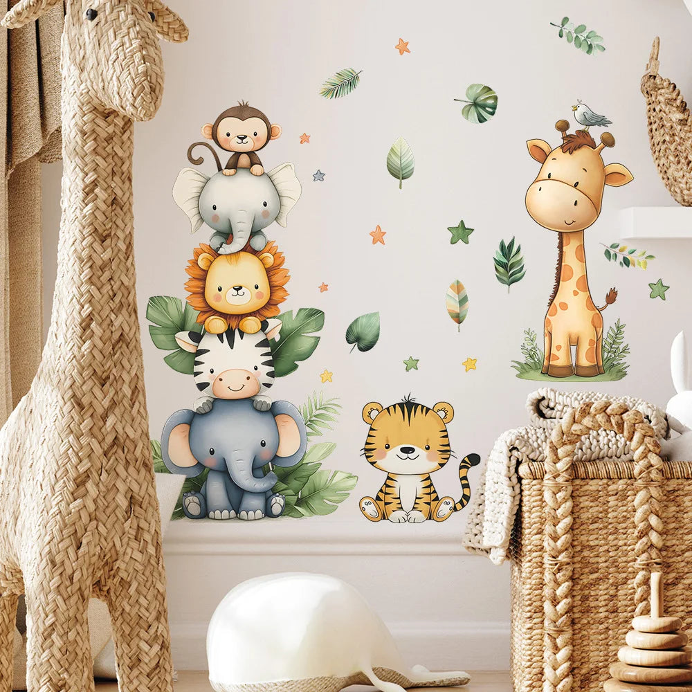 Forest Animals Rainbow Wall Stickers for Kids Rooms Children Boys Girls Baby Room Decoration Nursery Wallpaper Giraffe Elephant