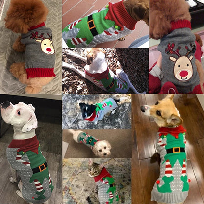 Winter Dog Sweater Christmas Deer Print Knitted Clothes Chihuahua Coat French Bulldog Jacket Puppy Warm Outfit Pet Supplies