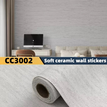 Stone Textured Imitation Roman Travertine Slate Wallpaper Self Adhesive Thickened Stretchable Flexible Wall Sticker Decoration.