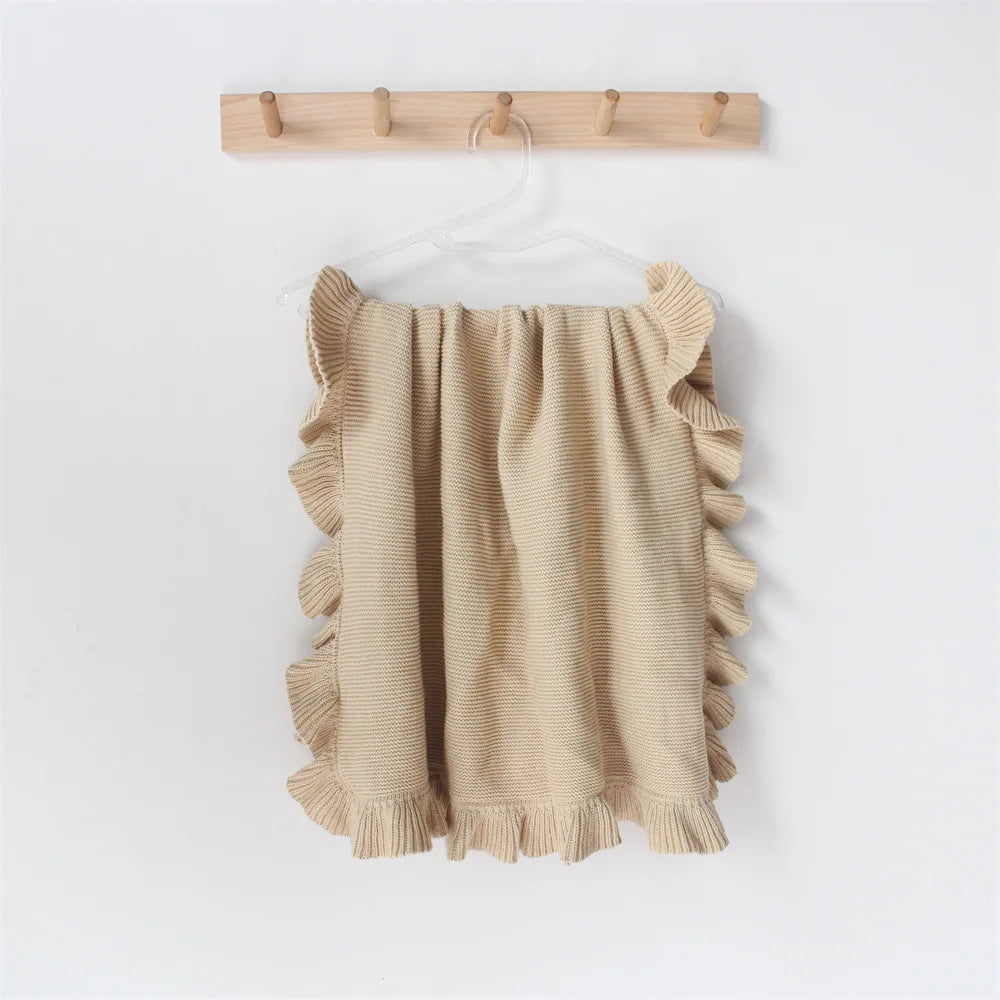 Ruffle Knitted Blanket For Kids Soft Cotton Throw Blanket Cuddle Stroller Swaddling Crib Blanket For Newborn