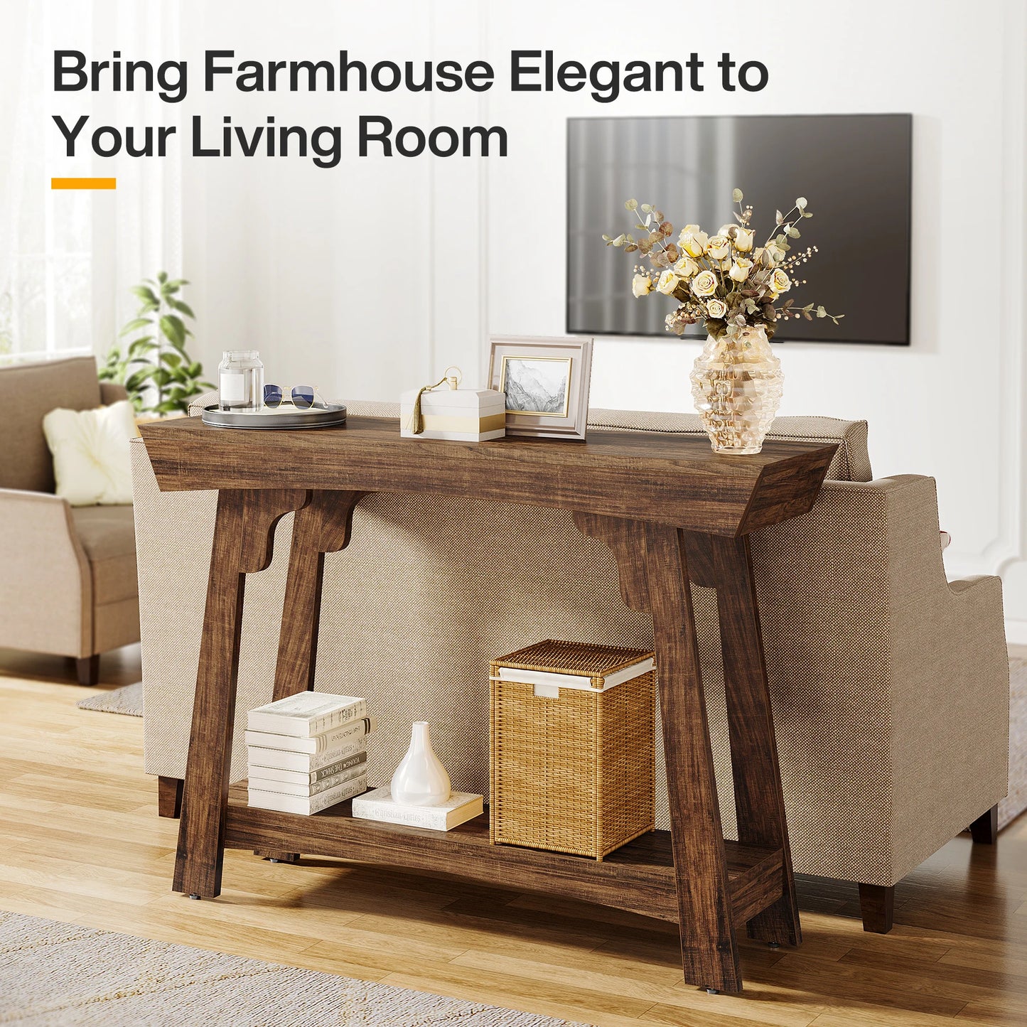 Tribesigns 41.3" Wood Console Table, 2-Tier Entryway Table with Storage Shelf, Farmhouse Narrow Sofa Table Behind Couch