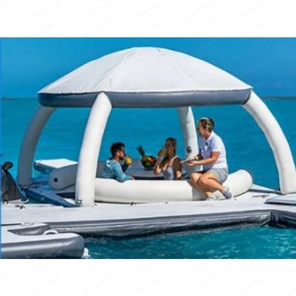 Inflatable Water Floating Island With Canopy Lounge Sofa Platform With Table Ladder For Lake Sea Party