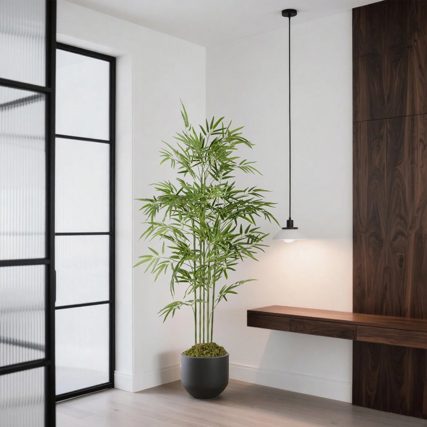 4/5/6ft Artificial Bamboo Tree Tall Fake Bamboo Plant in Black Pot Faux Trees with Realistic Trunks and Lifelike Leaves for Indoor Outdoor Home Office Décor
