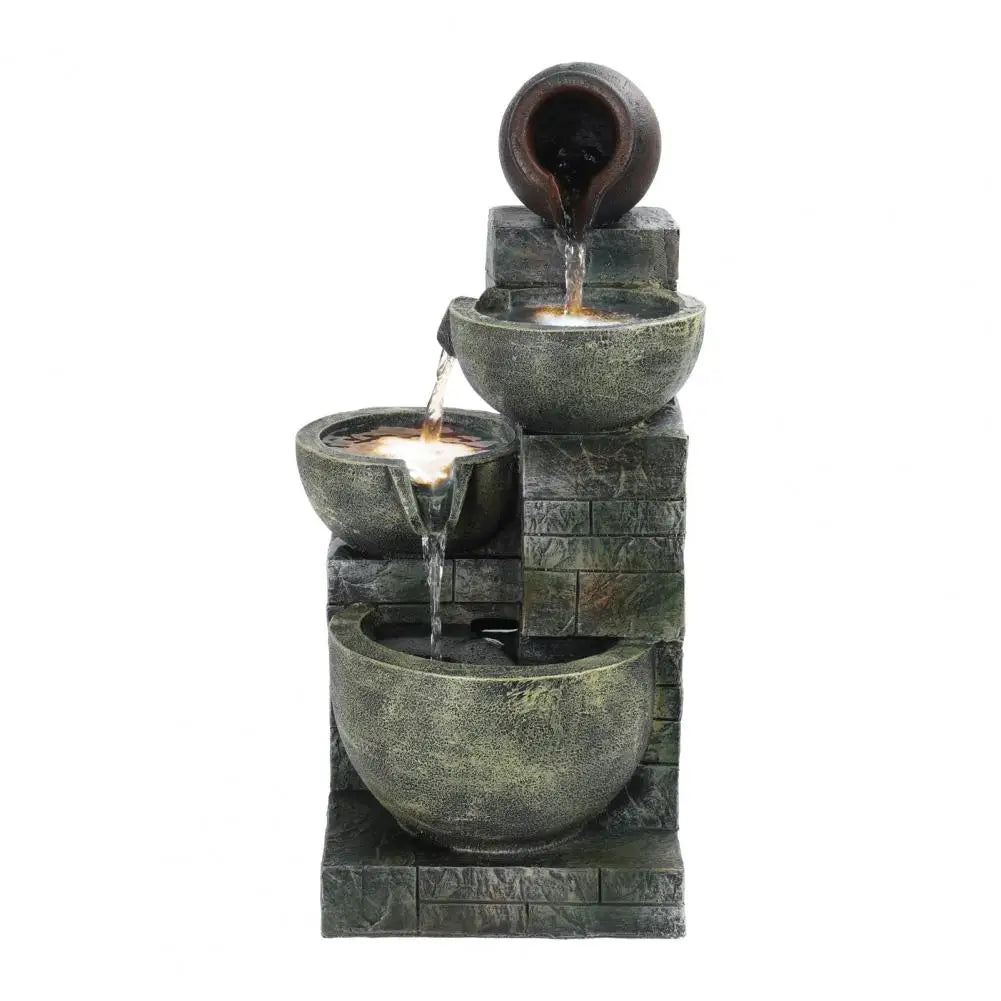 Garden Fountain, 23.6" 4-Tiers Cascading Bowls LED Light Outdoor Garden Water Fountain, Decorative Outdoor Water Fountain