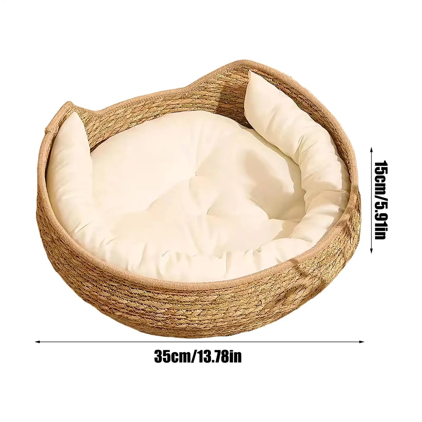 Cat Basket Bed Cotton Rope Round Bed for Cat Sleep with Pillow All Season Indoor Weaving Pet Resting Scratching Sleeping