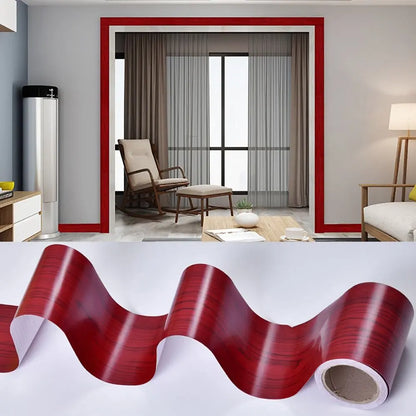 10M/Roll Windowsill Waist Line Wallpaper Waterproof Wood Grain Wall Border Sticker Self-adhesive Door Frame Waveguide Line