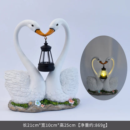 Outdoor Courtyard Decoration Simulation Swan Garden Landscaping Ornament Animal Statue Solar Resin Handicraft