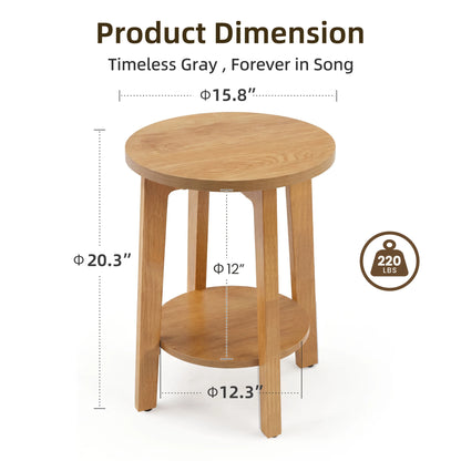JHK Wood Round Side Tables Coffee Table For Living Room 2-Tier Center Counter with Storage Shelf Bedside Nightstand with Non-Slip Pads