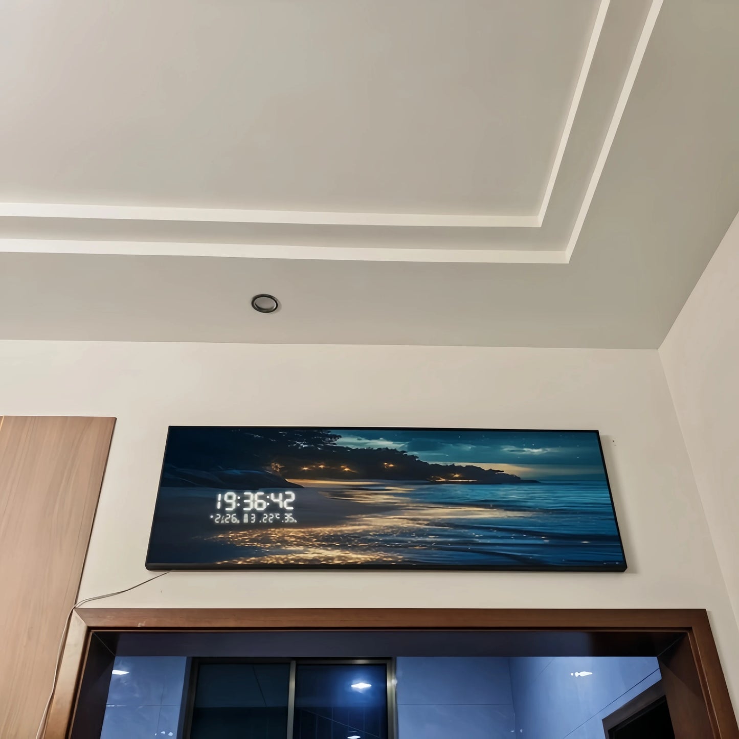 Modern Ocean Living Room Decoration Painting Led Electronic Clock Bedroom Bedhead Sofa Background Wall Wave Wall Light Lustre
