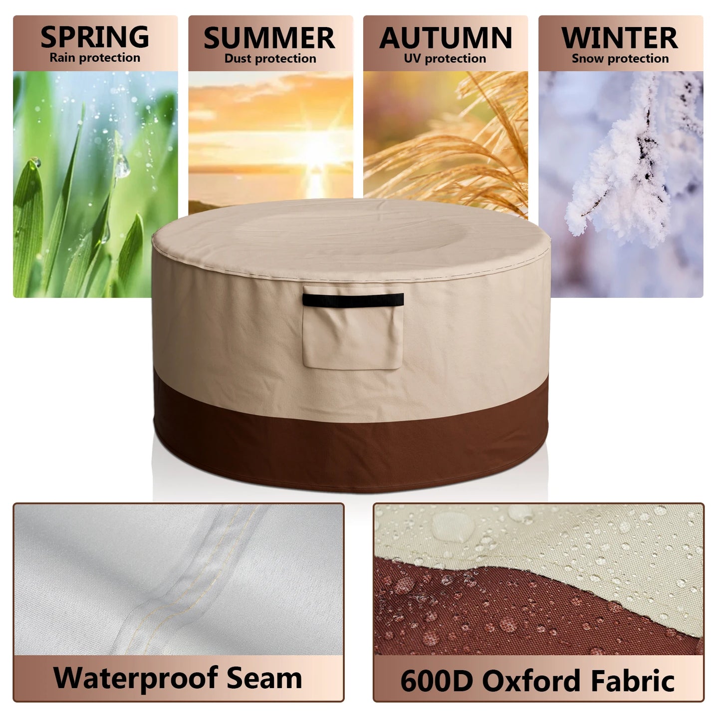 Outdoor Heavy 600D Round Barbecue Grill Dustproof Cover Waterproof Patio Fire Pit Rainproof Sunscreen Cover BBQ Grill Cover