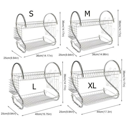 Kitchen Cutlery Organizer 2 Tier S-Shaped Dish Drainer Space-saving Metal Dish Drying Rack Stable Cup Drainer Chopsticks