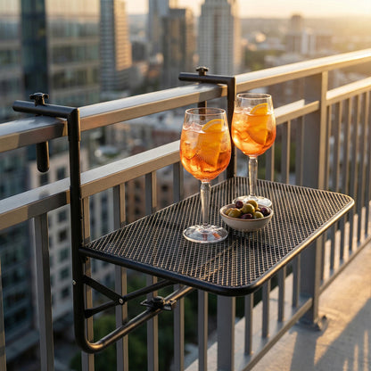 Balcony Railing Table Folding Outdoor Balcony Railing Desk Adjustable Height Patio Bar Table for Patio Space-Saving Furniture