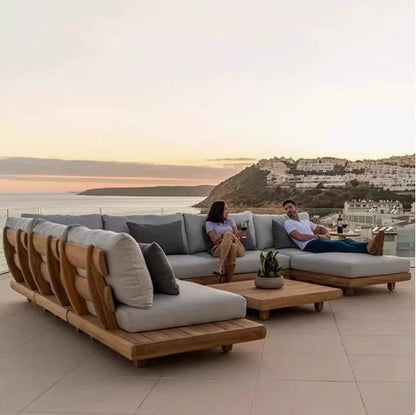 Patio Sofa Set, Made of Imported Teak Wood, Outdoor-grade Waterproof Fabric, Crack-resistant, Suitable for Outdoor Use.