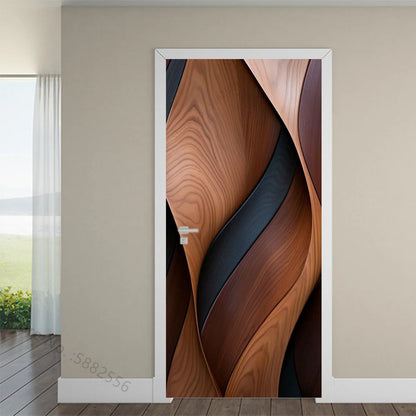 Black Art Mural Wood Texture Flower Star Waterproof Self-Adhesive Wallpaper Stickers for Door Bedroom Living Room Cabinets Decor