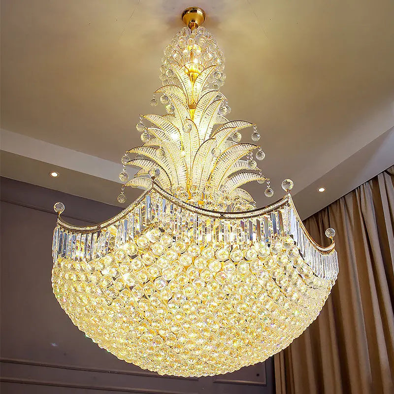 Modern Loft Duplex Villa Living Room Led Crystal Hanging Home Decoration Hollow Mid Floor Light Staircase Long Pendant Light