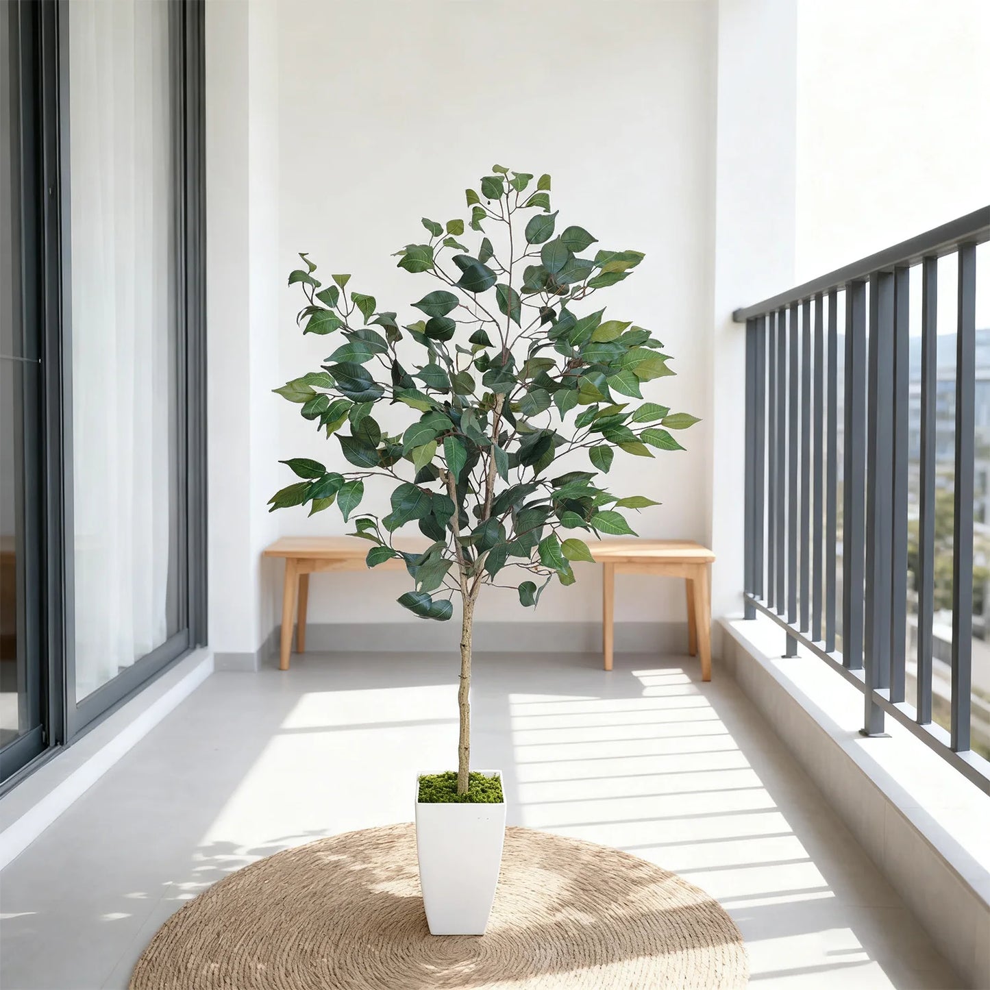 140-210cm Artificial Ficus Plant Banyan Tree Branch Indoor Outdoor Ornament Fake Plant for Home Balcony Living Room Decoration