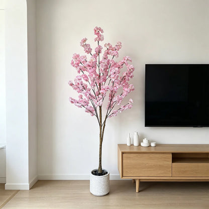 120-180cm Artificial Pink Cherry Tree Blossom Indoor Outdoor Fake Plant for Home Garden Living Room Decoration Wedding