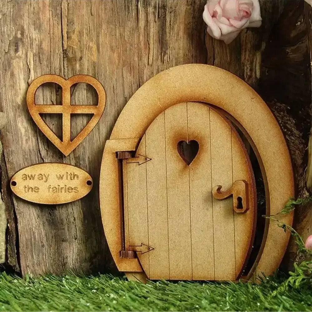 1 Pack Wooden Fairy Garden Door Blank Door Unfinished Elf Window Fairy House Door   Windows Ornaments Tree Statues for Tree Tr