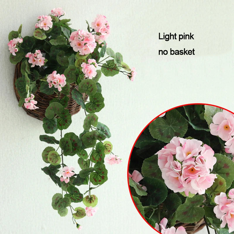 Artificial Hanging Flowers Begonia Silk Flowers Hanging Plants Artificial Geranium Flowers for Outdoor Indoor Patio Garden Decor