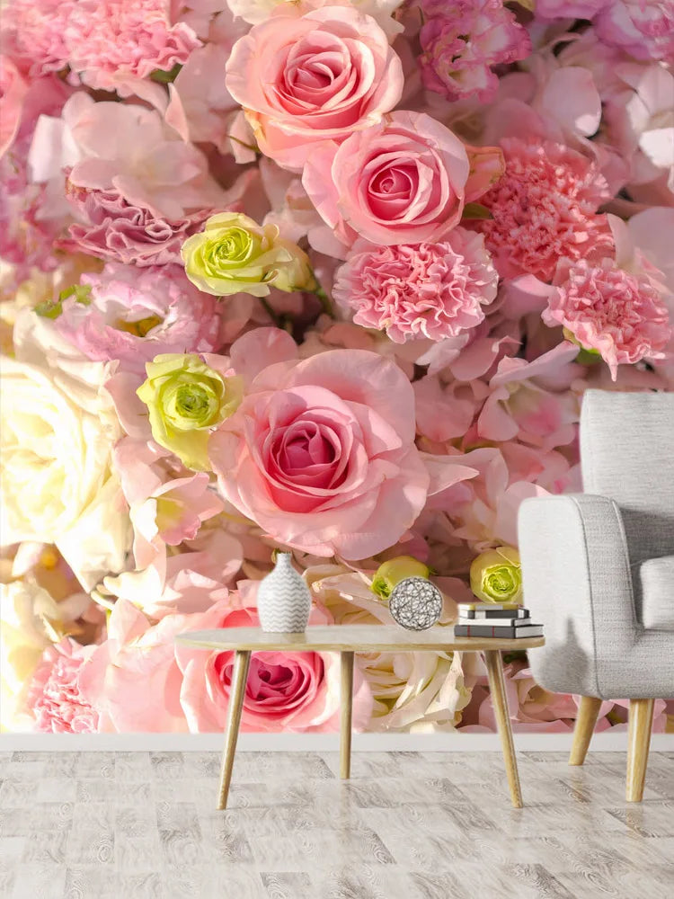 20+ Girly Wallpaper for Living Room Natural Floral Pink Rose Background, Self Adhesive Optional, Walls Art Bed Home Decor Mural