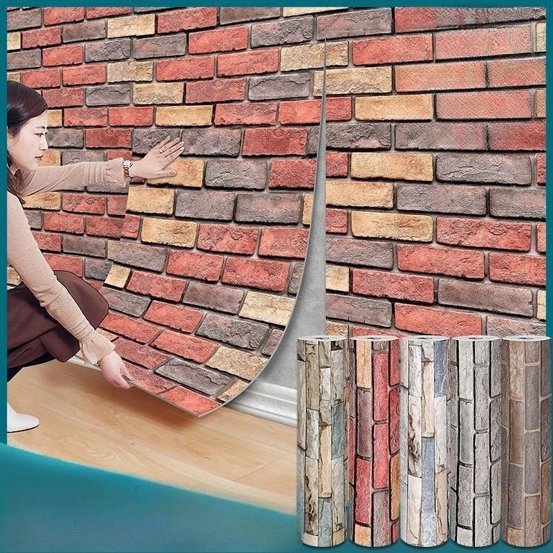 Rustic Brick Wall Wallpaper 3D Wall Decals Waterproof Mildew-resistant Stickers Dining Room Bar Courtyard Wall Decorations
