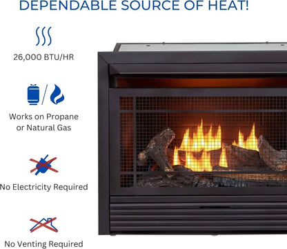 For Ventless 26,000 BTU Heats 1,350 Square Feet Dual Fuel No-Clearance Gas Fireplace Insert with Remote Control, Black