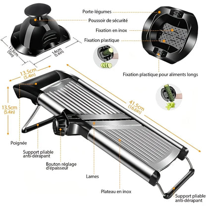 Stainless Steel Mandoline Slicer with 5 Blades & Holder - Safe Hand Guard Food Chopper for Vegetable Fruit, Easy Clean