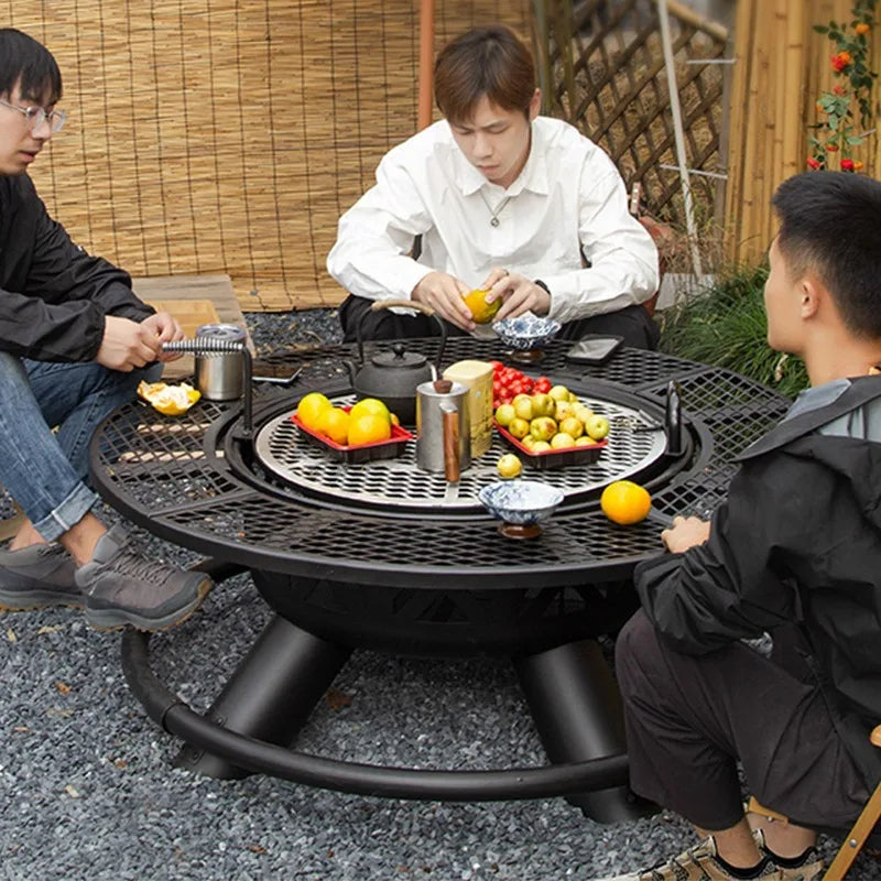 2026 High Quality Outdoor Steel Fire Pit With Removable Cooking Grill Wood-Burning Barbecue For Parties Wood Burning Bowl