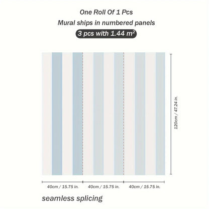 1PC blue and white stripes pattern design thick moisture-proof and waterproof wallpaper, can be self-adhesive tear-off ready to