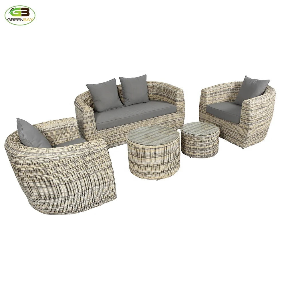 Rattan Outdoor Furniture All-weather Garden Sofa Set for Courtyard Durable 5 Pieces Carton Modern Wicker Outdoor Sofas